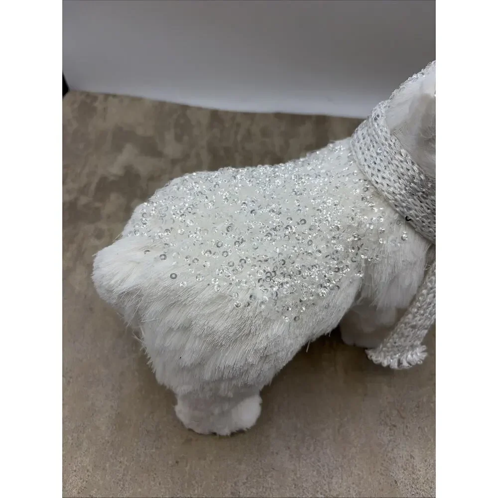 Vintage faux fur over paper mache Christmas white Polar Bear Silver Accents